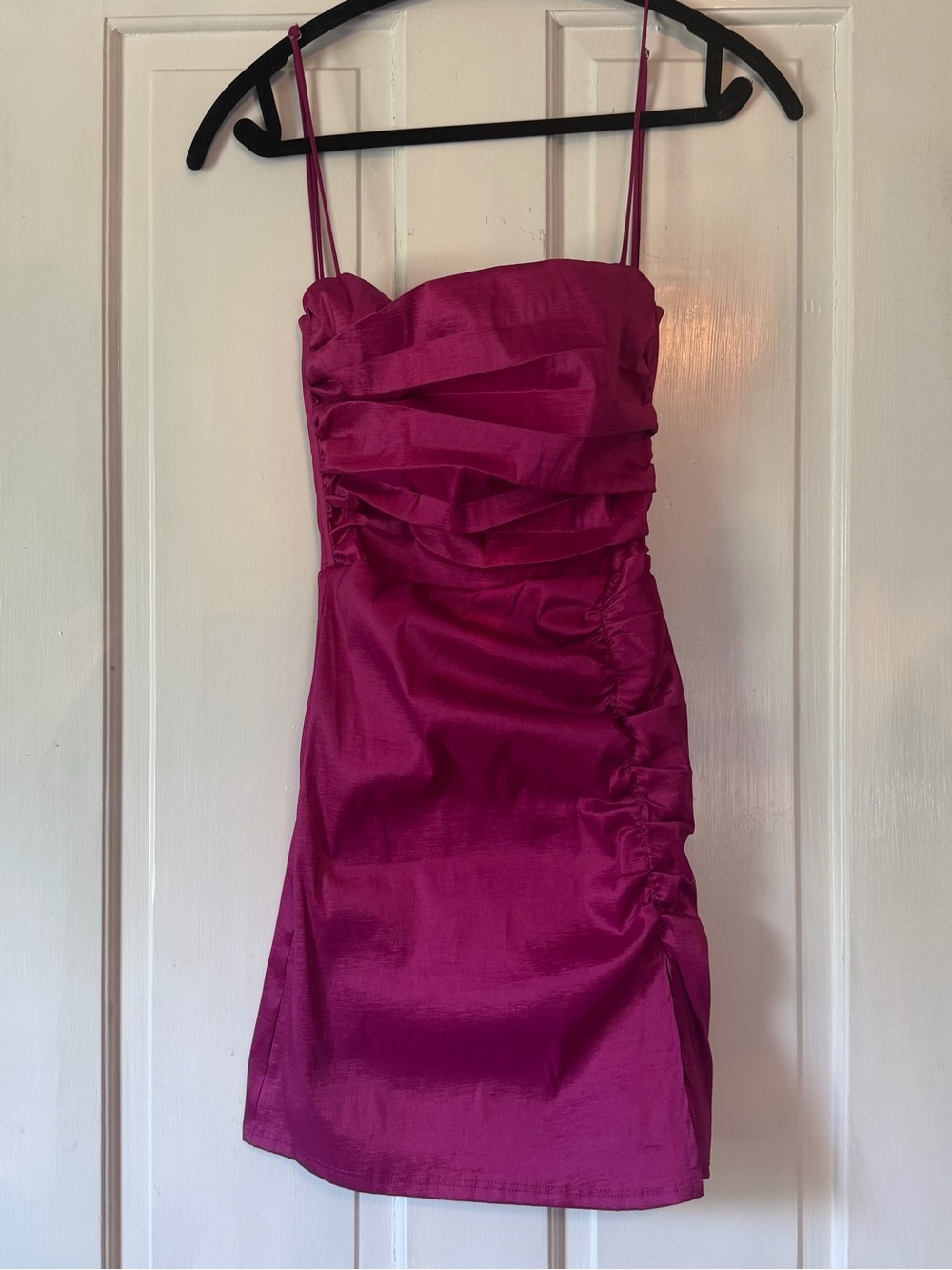 Lucy in the Sky Fuchsia Spaghetti Strap Ruched Mini Dress